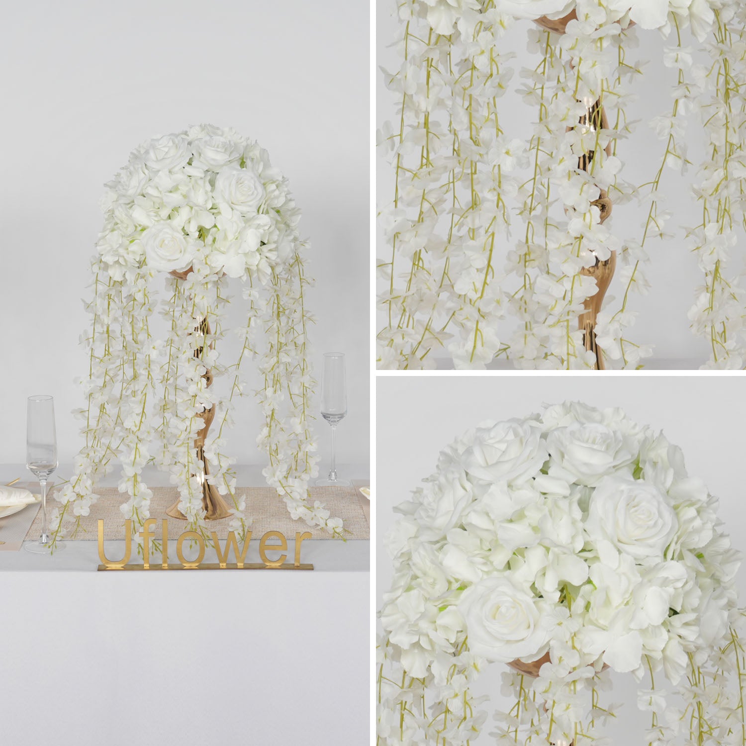 Uflower White Wedding Table Centerpiece Flower Arrangement